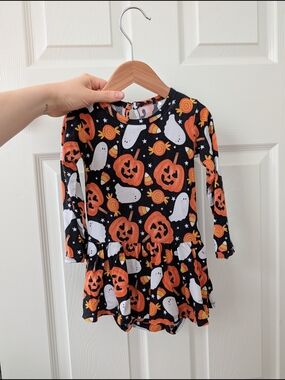 Bums & Roses Halloween Bamboo Pumpkin & Ghost Baby Dress - Black, Orange, White